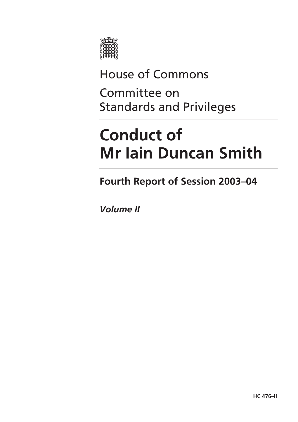 Conduct of Mr Iain Duncan Smith