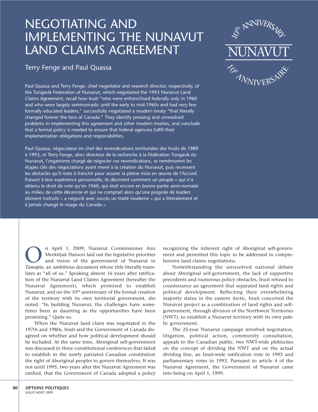 Negotiating and Implementing the Nunavut Land Claims Agreement