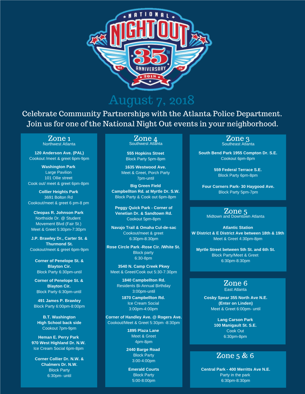 National Night out Locations