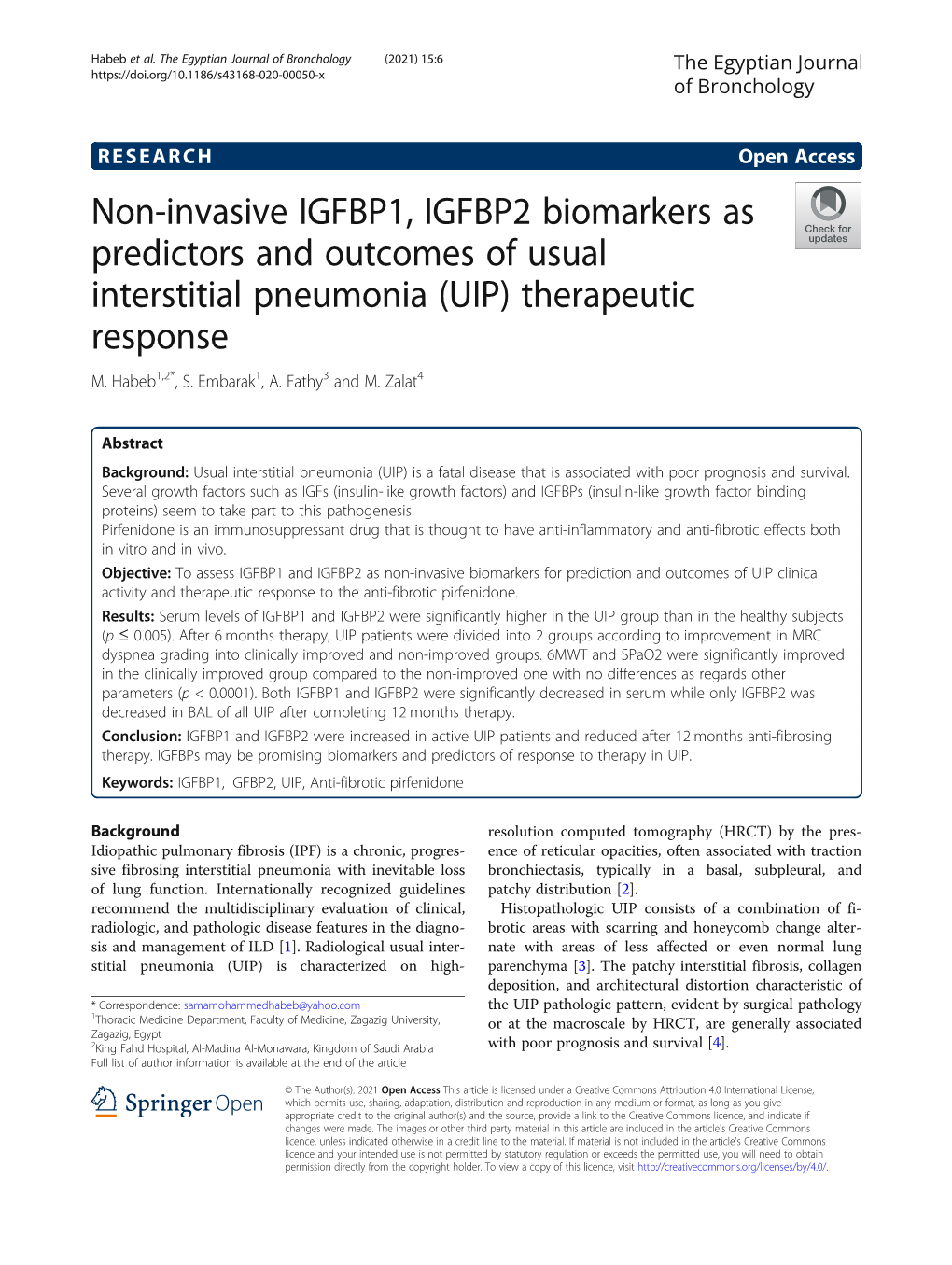 Non-Invasive IGFBP1, IGFBP2 Biomarkers As Predictors and Outcomes of Usual Interstitial Pneumonia (UIP) Therapeutic Response M