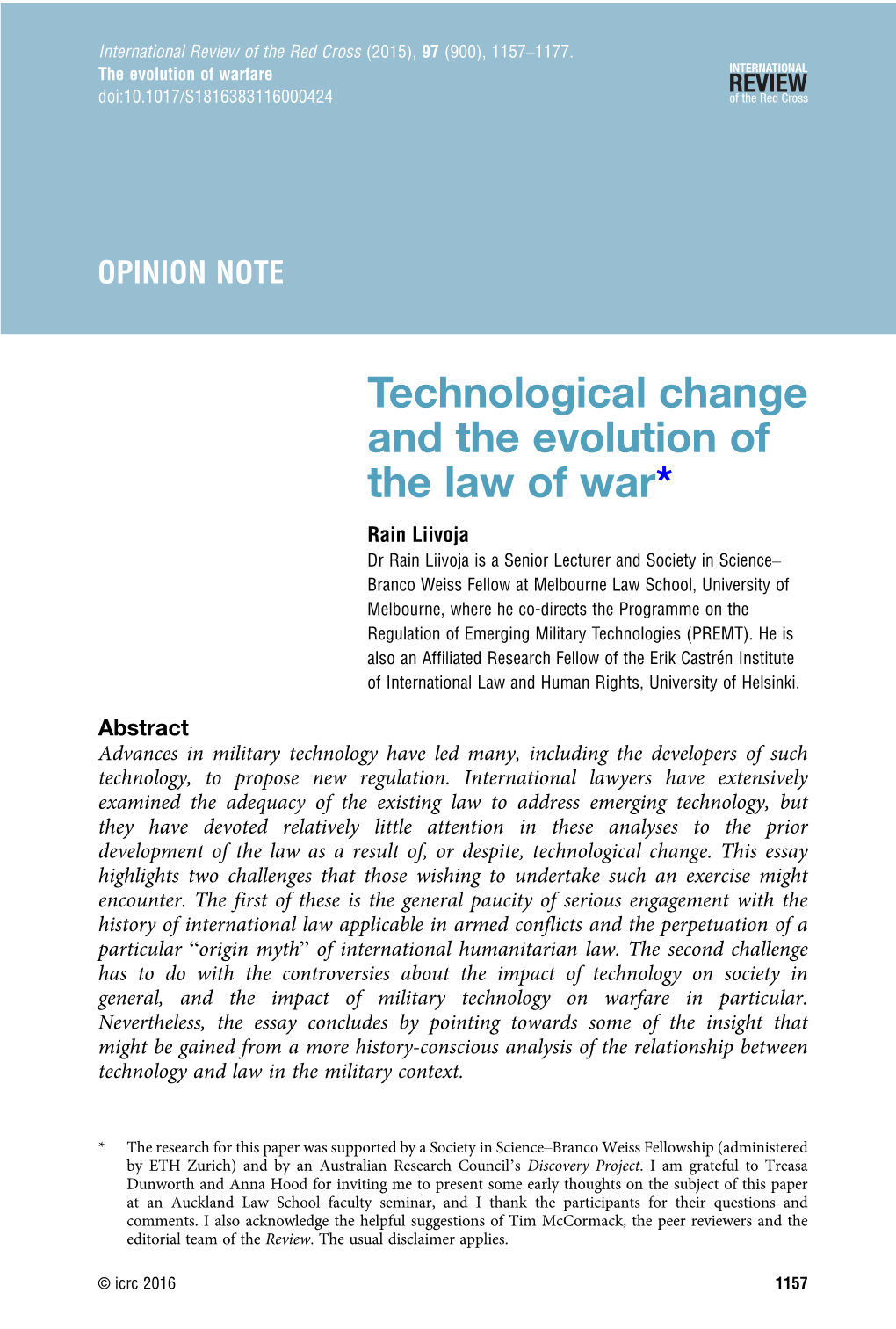 Technological Change and the Evolution of the Law of War*