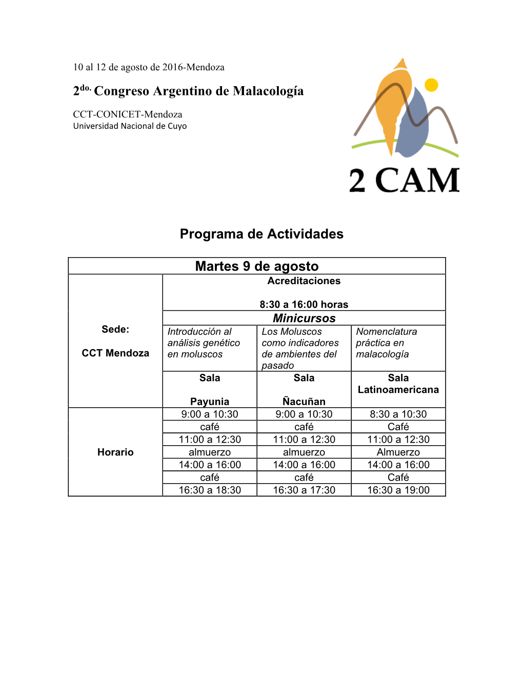 2Do. Congreso Argentino De Malacología Programa De