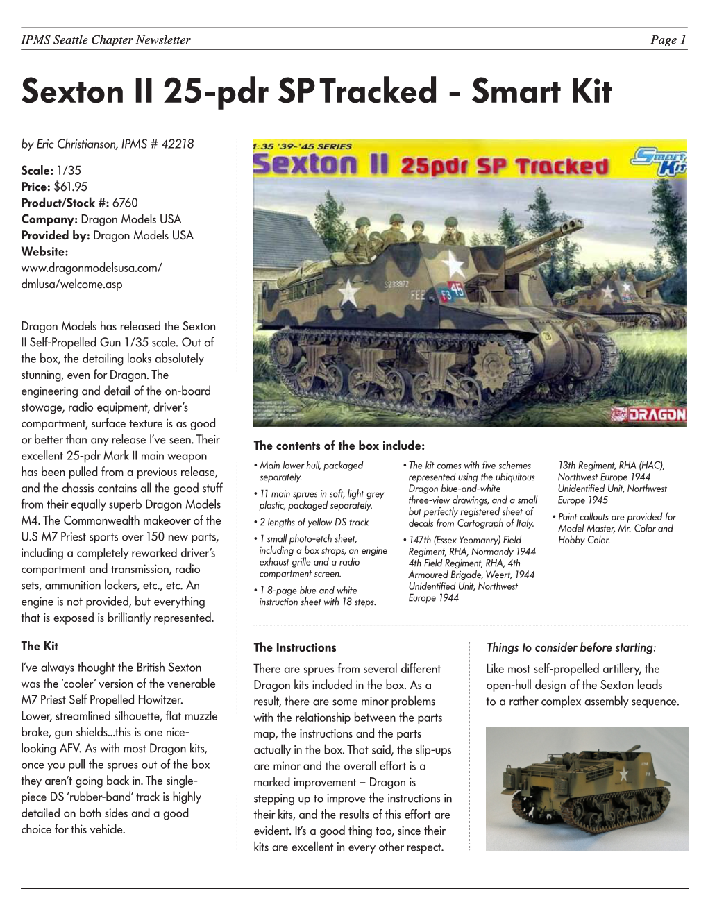 Sexton II 25-Pdr SP Tracked - Smart Kit by Eric Christianson, IPMS # 42218