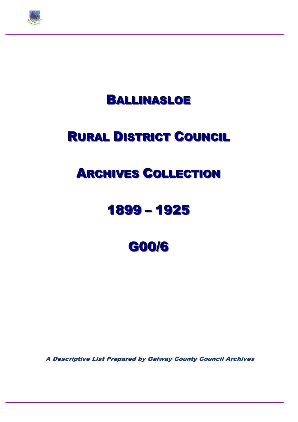 G00-6 Ballinasloe Rural District No.1 Council 1899-1925