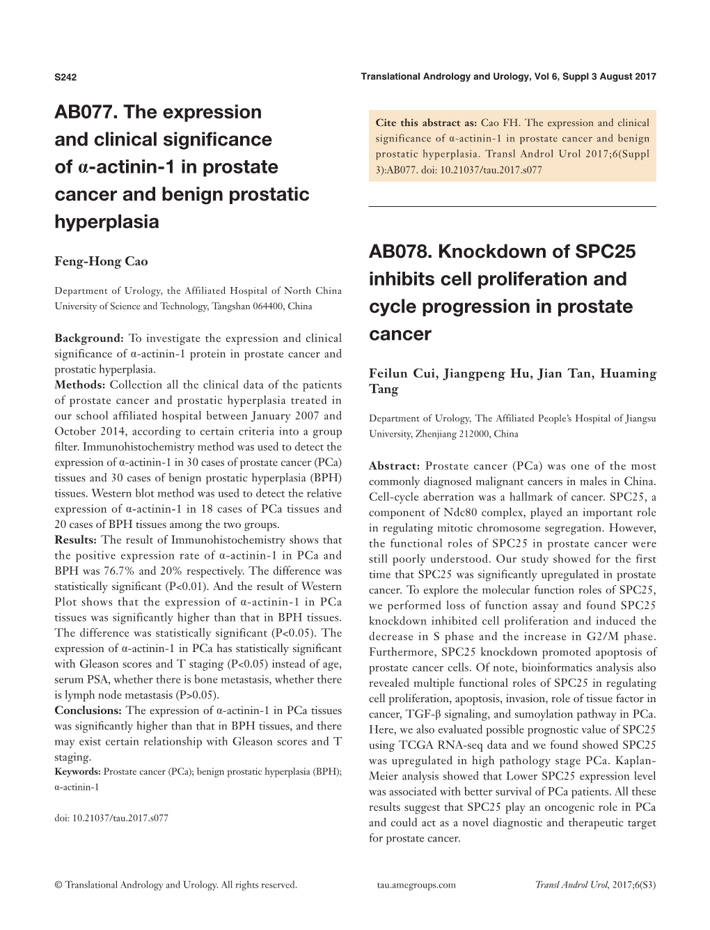 AB077. the Expression and Clinical Significance of Α-Actinin-1 In