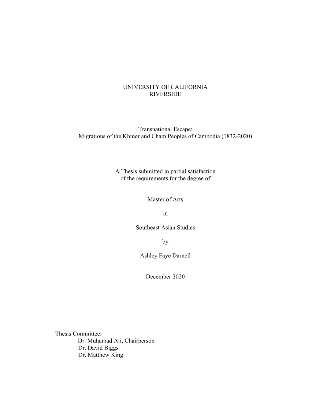 Migrations of the Khmer and Cham Peoples of Cambodia (1832-2020) a Thes