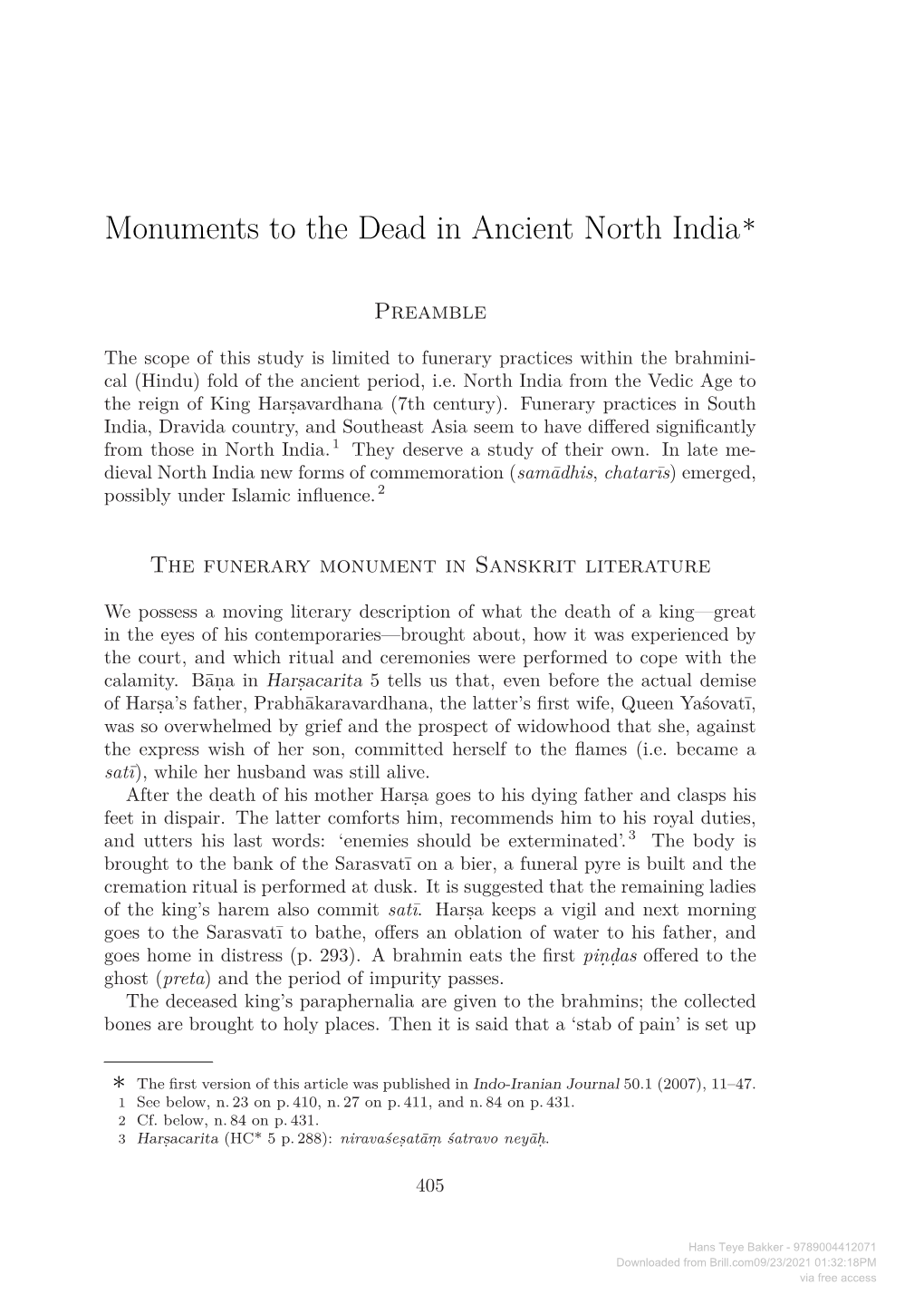 Monuments to the Dead in Ancient North India∗