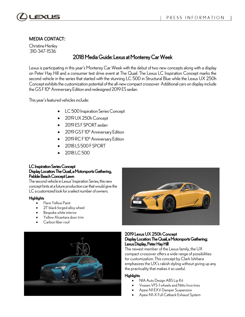2018 Media Guide: Lexus at Monterey Car Week