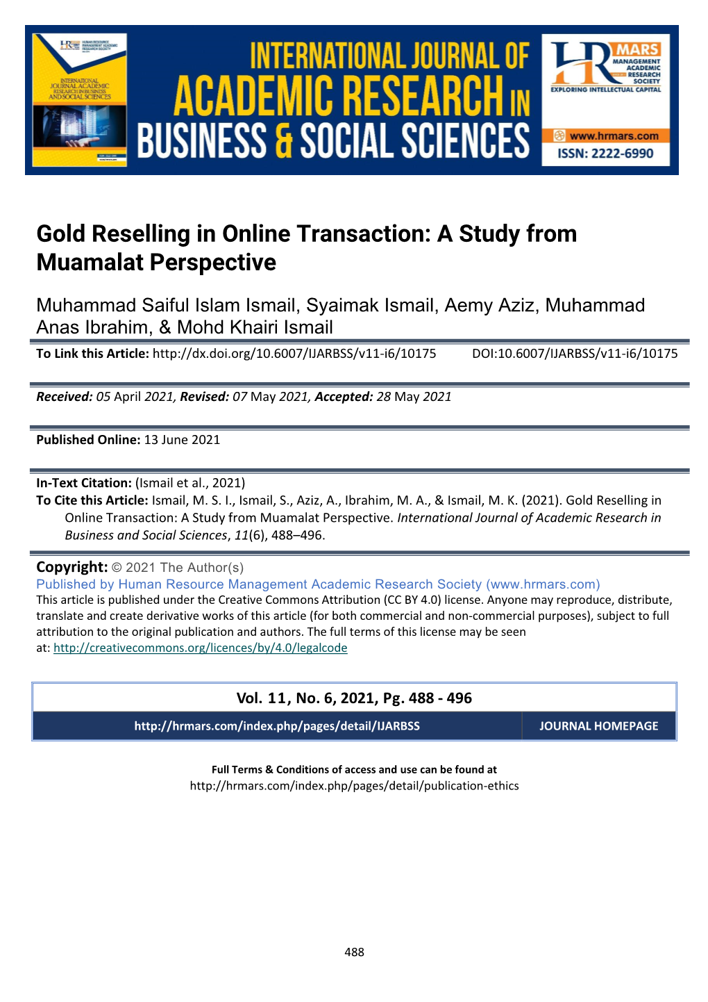 Gold Reselling in Online Transaction: a Study from Muamalat Perspective