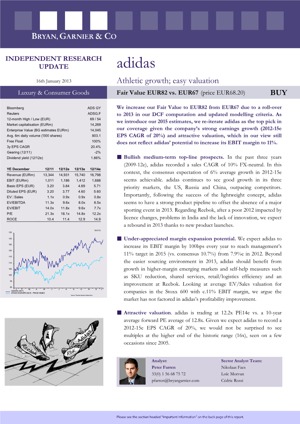 Adidas 16Th January 2013 Athletic Growth; Easy Valuation Luxury & Consumer Goods Fair Value EUR82 Vs