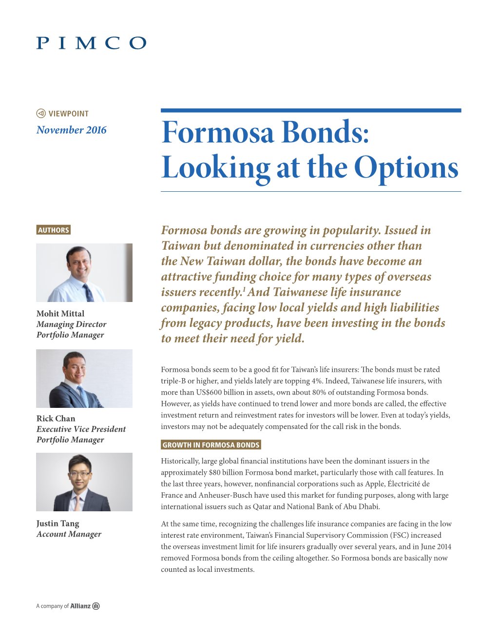 Formosa Bonds: Looking at the Options