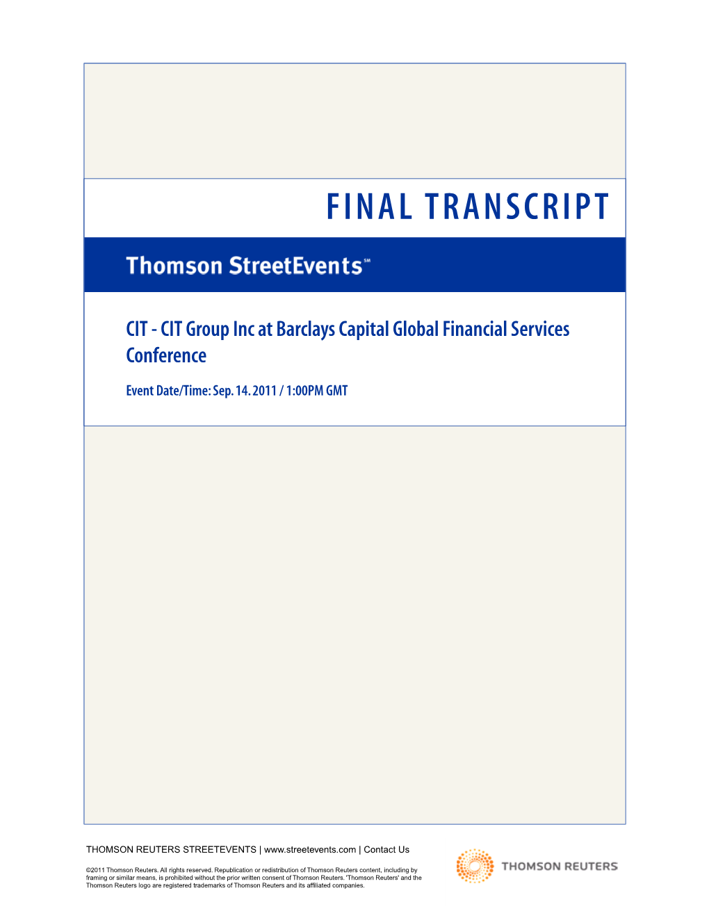 CIT Group Inc at Barclays Capital Global Financial Services Conference