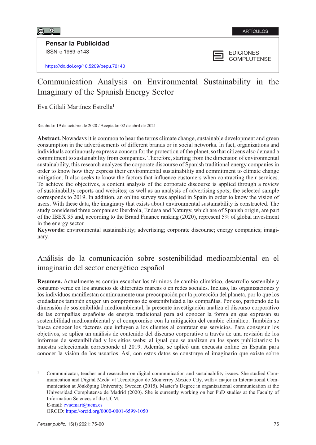 Communication Analysis on Environmental Sustainability in the Imaginary of the Spanish Energy Sector