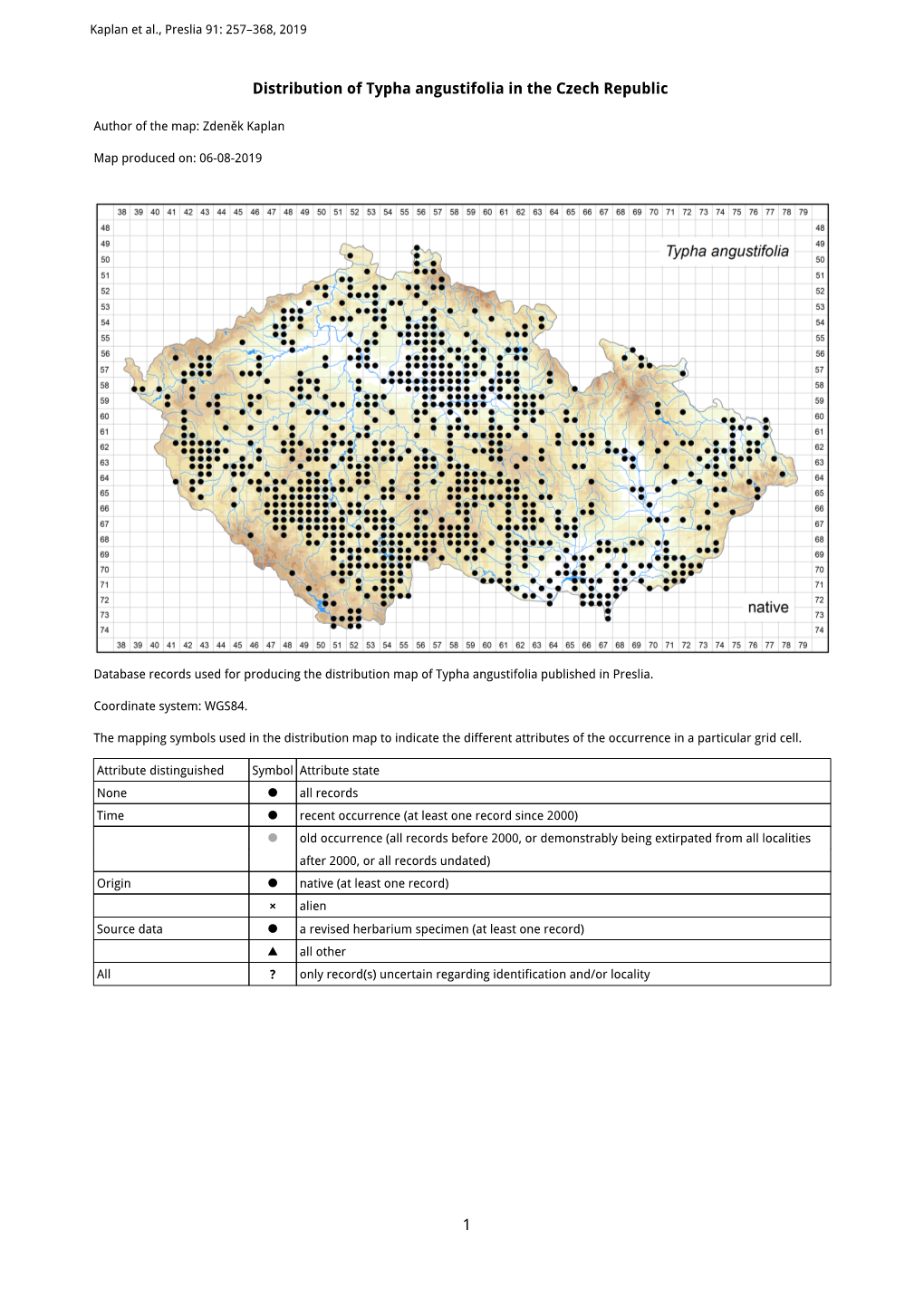 1 Distribution of Typha Angustifolia in the Czech Republic