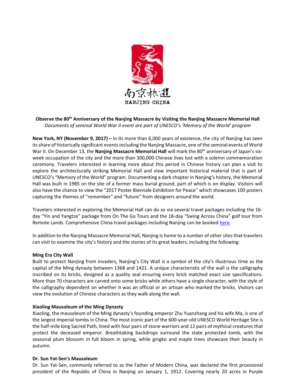 Observe the 80Th Anniversary of the Nanjing Massacre by Visiting