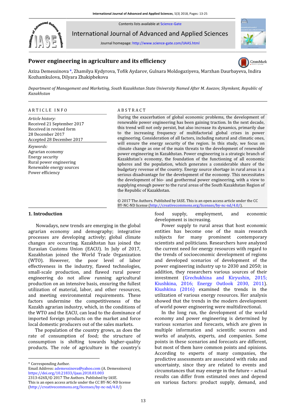 Power Engineering in Agriculture and Its Efficiency