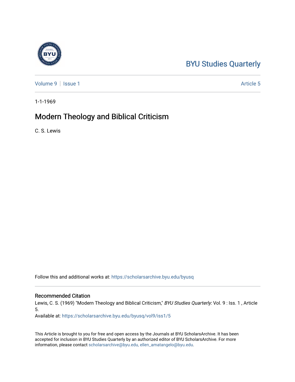 Modern Theology and Biblical Criticism