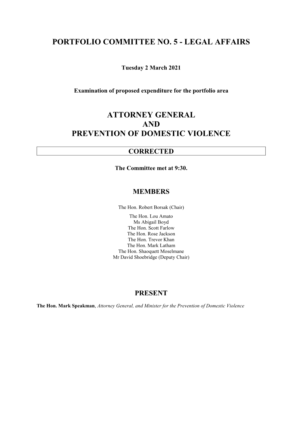 Transcript of Committee Proceedings