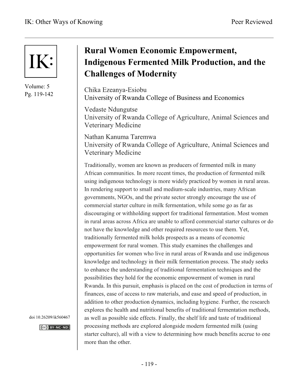 Rural Women Economic Empowerment, Indigenous Fermented Milk Production, and the Challenges of Modernity