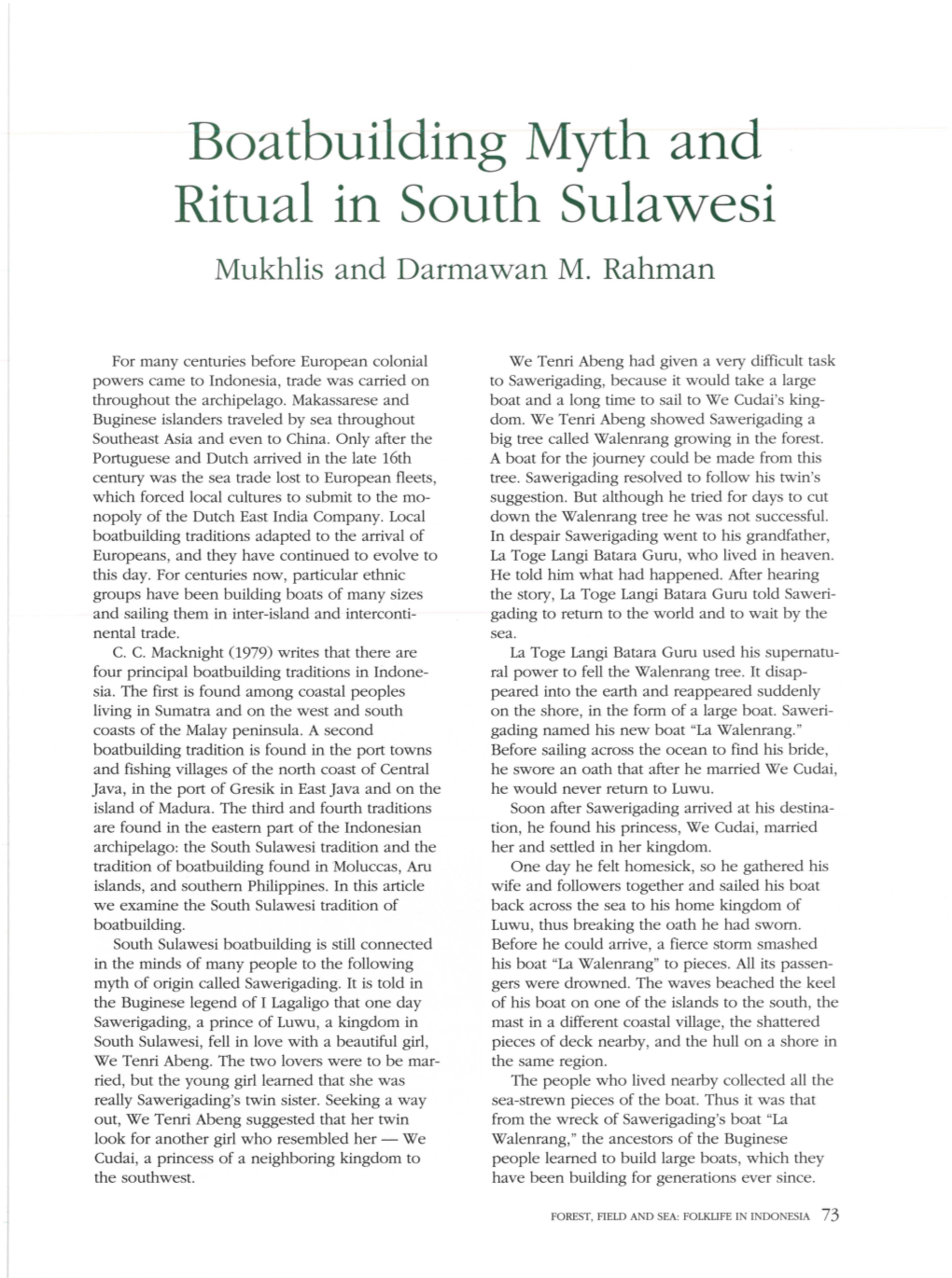 Boatbuilding Myth and Ritual in South Sulawesi Mukhlis and Darmawan M