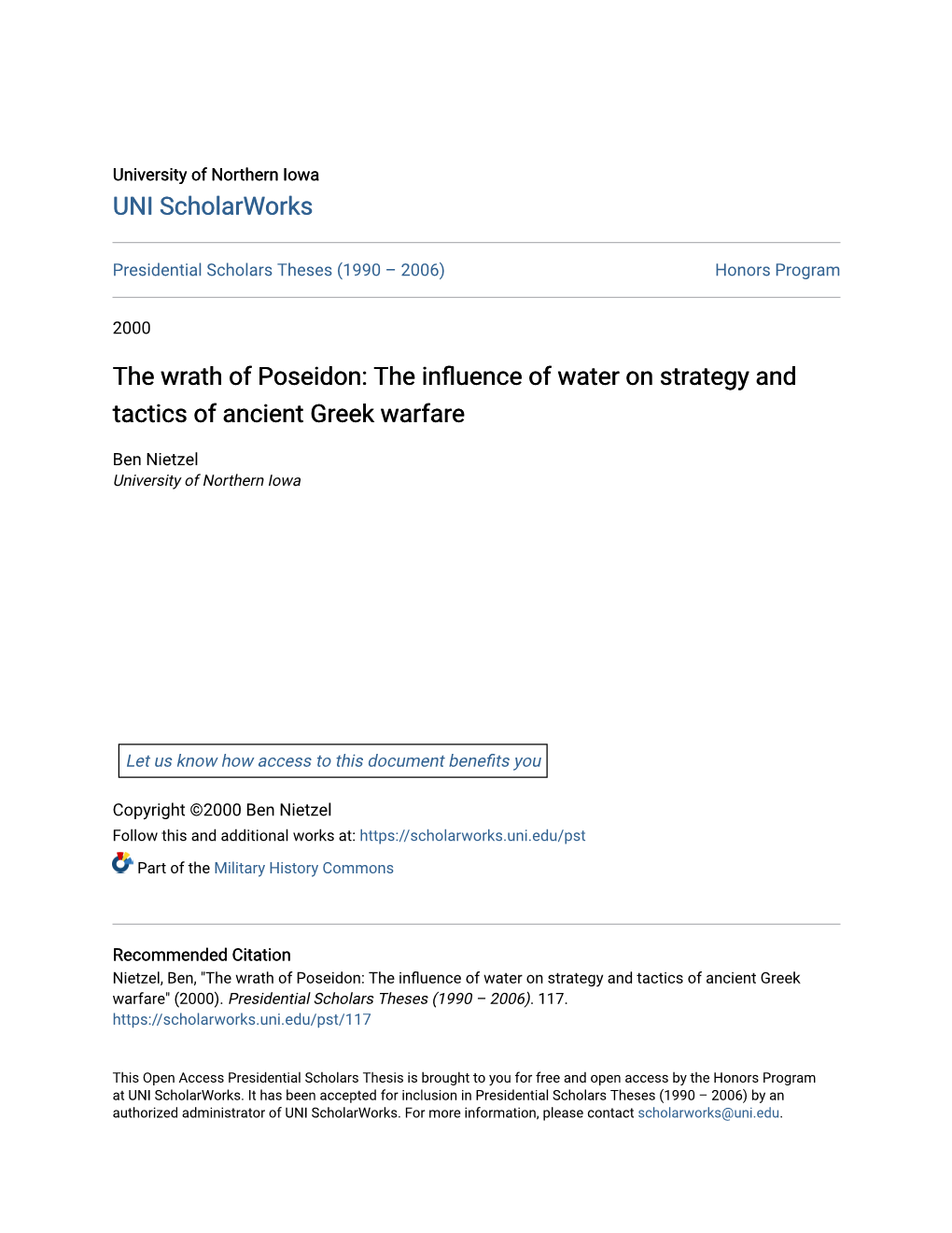 The Influence of Water on Strategy and Tactics of Ancient Greek Warfare