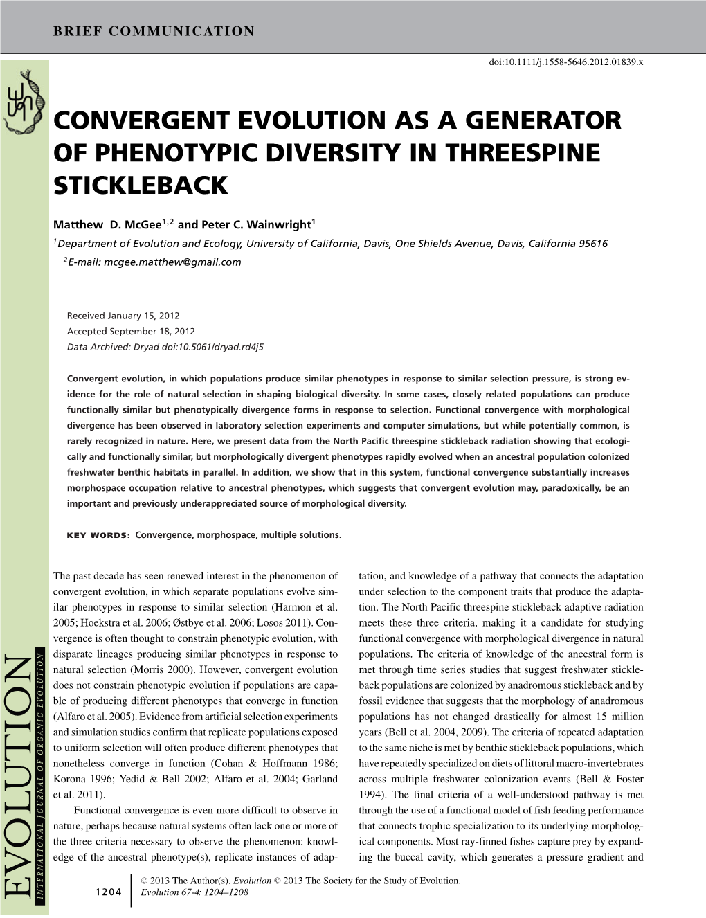 Convergent Evolution As a Generator of Phenotypic Diversity in Threespine Stickleback