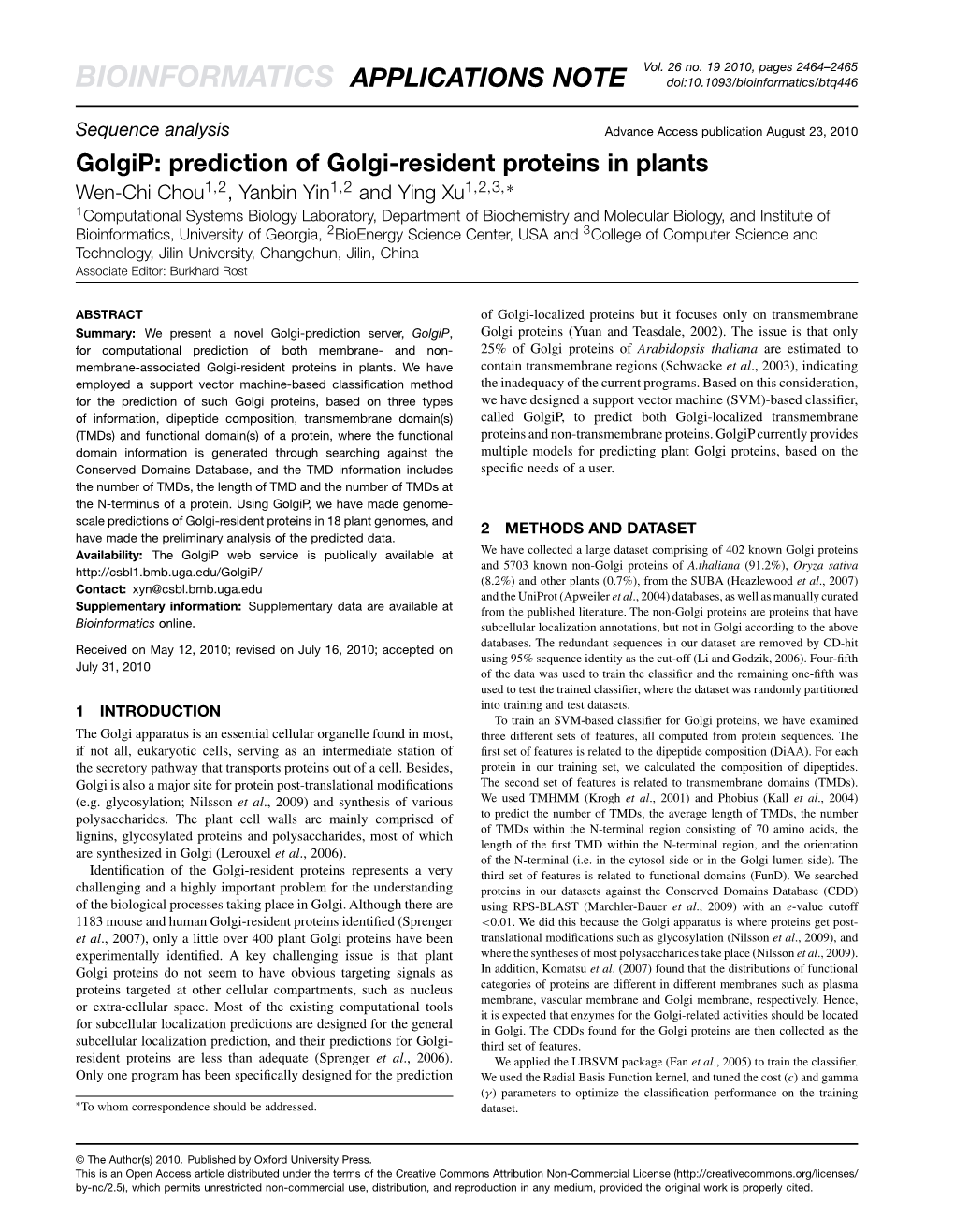 Golgip: Prediction of Golgi-Resident Proteins in Plants