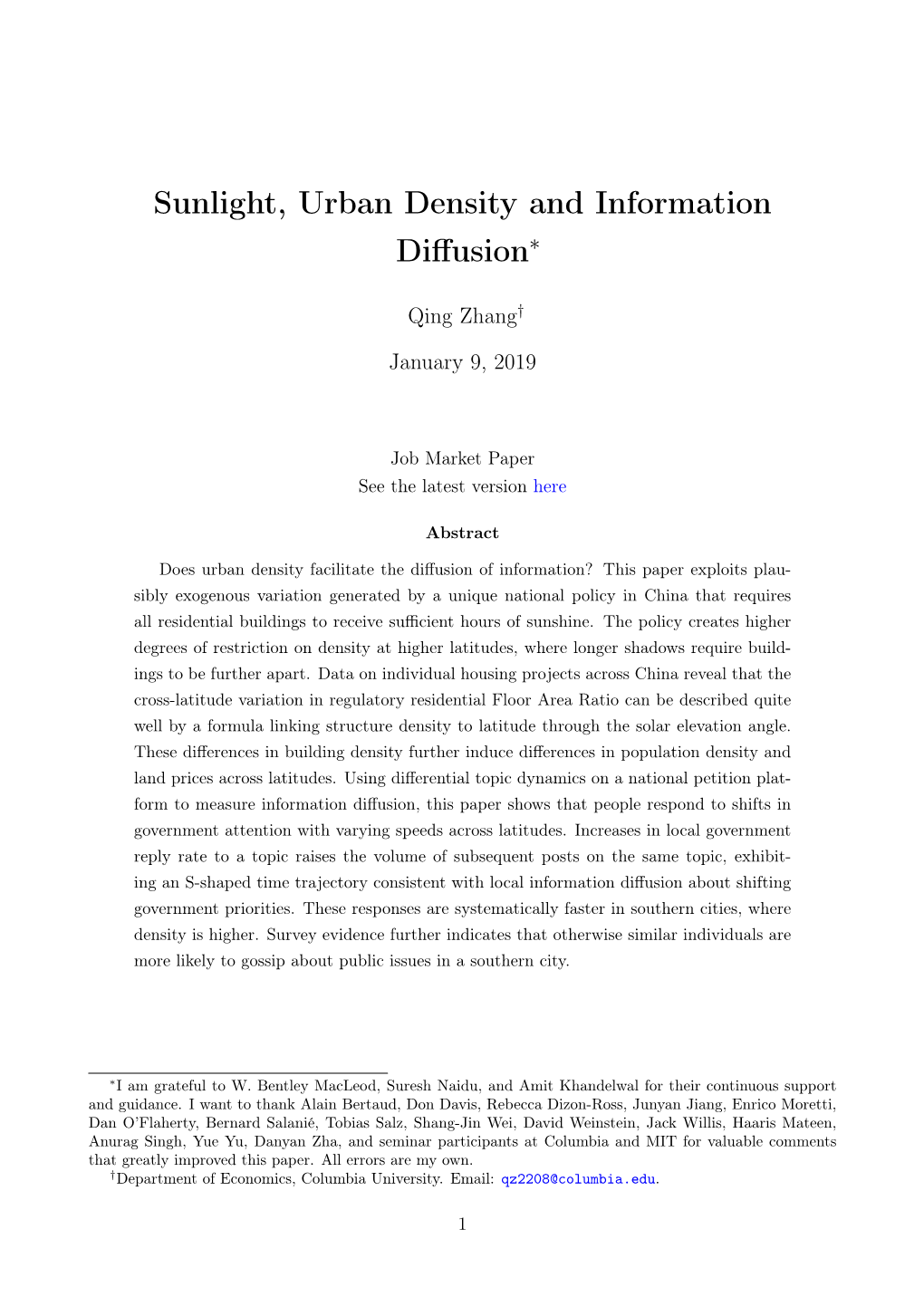 Sunlight, Urban Density and Information Diffusion