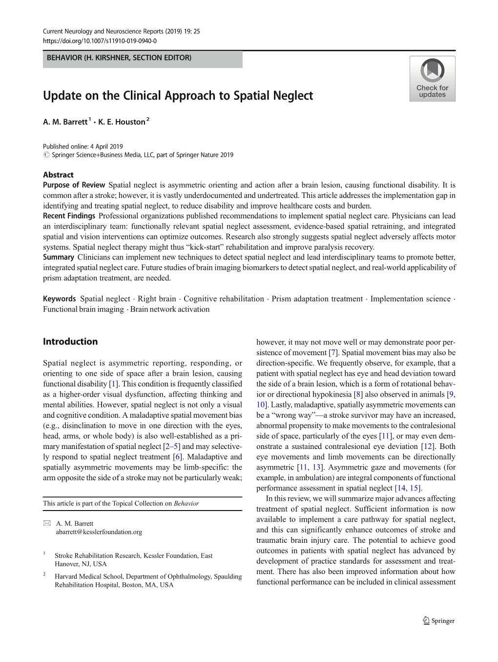 Update on the Clinical Approach to Spatial Neglect