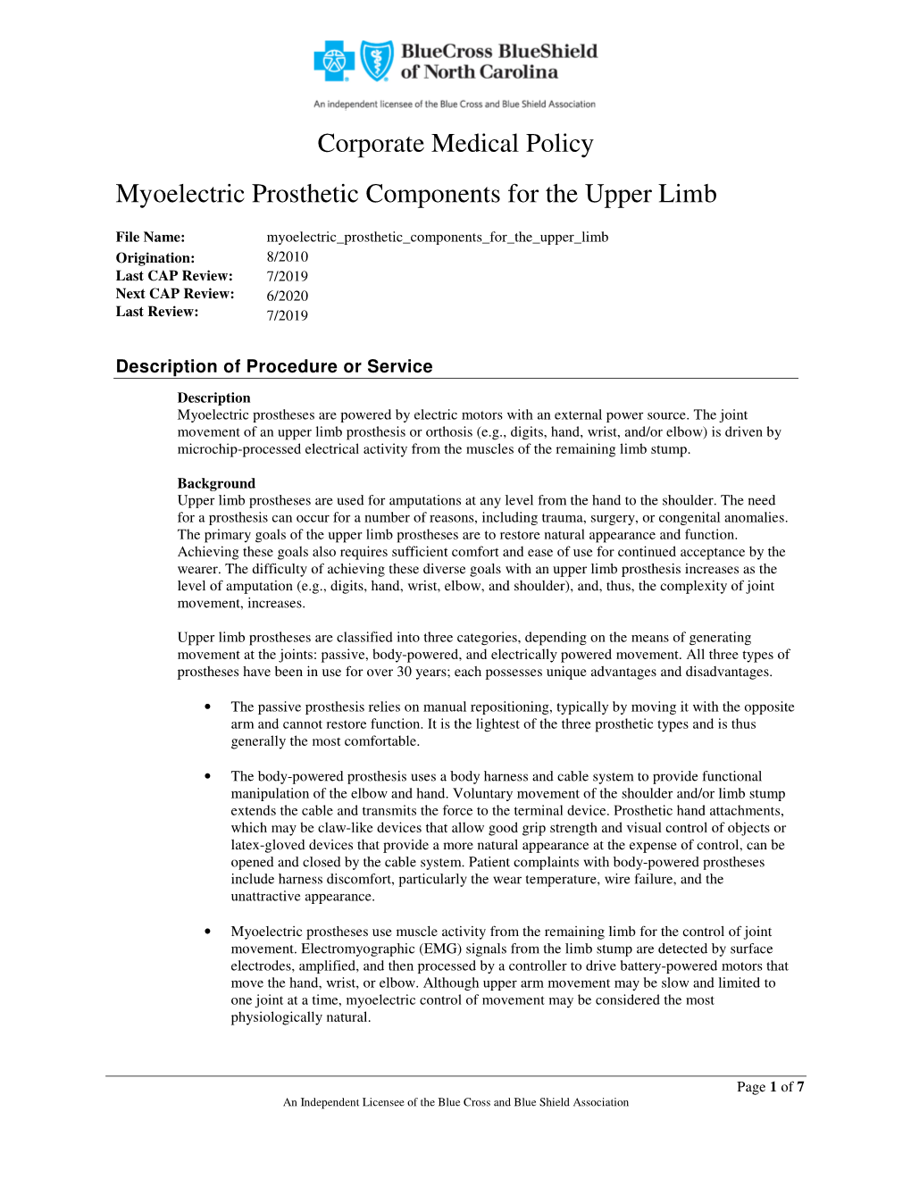 Corporate Medical Policy Myoelectric Prosthetic Components for the Upper Limb