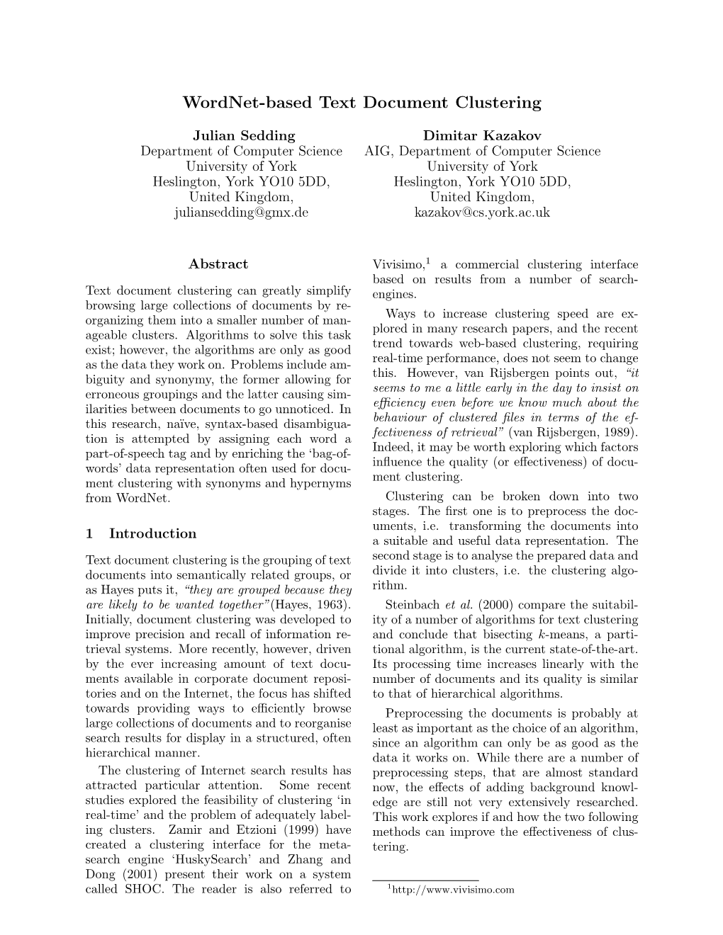 Wordnet-Based Text Document Clustering