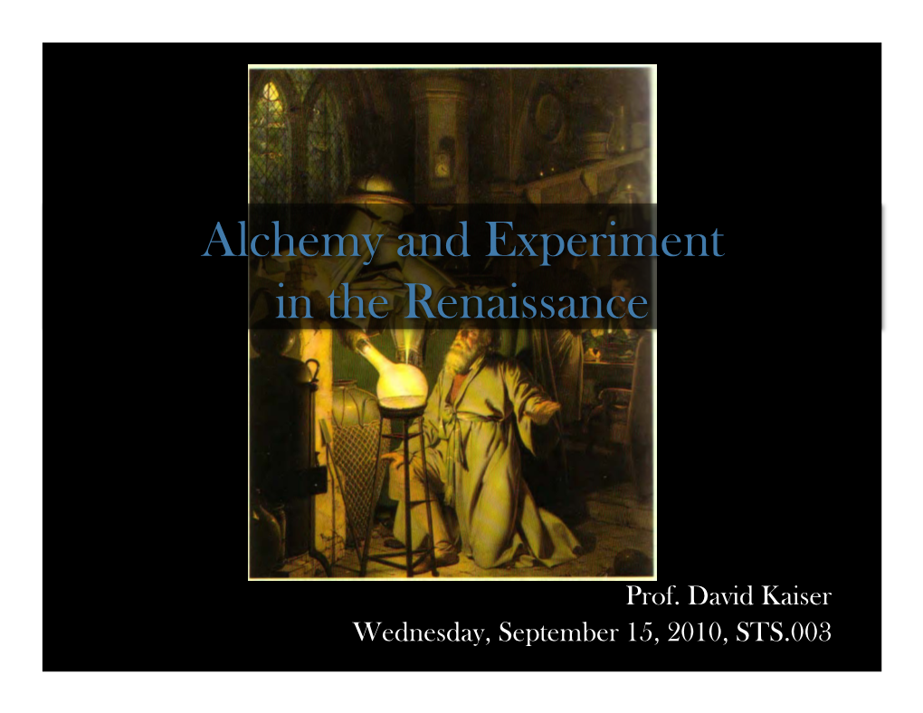 Alchemy and Experiment in the Renaissance