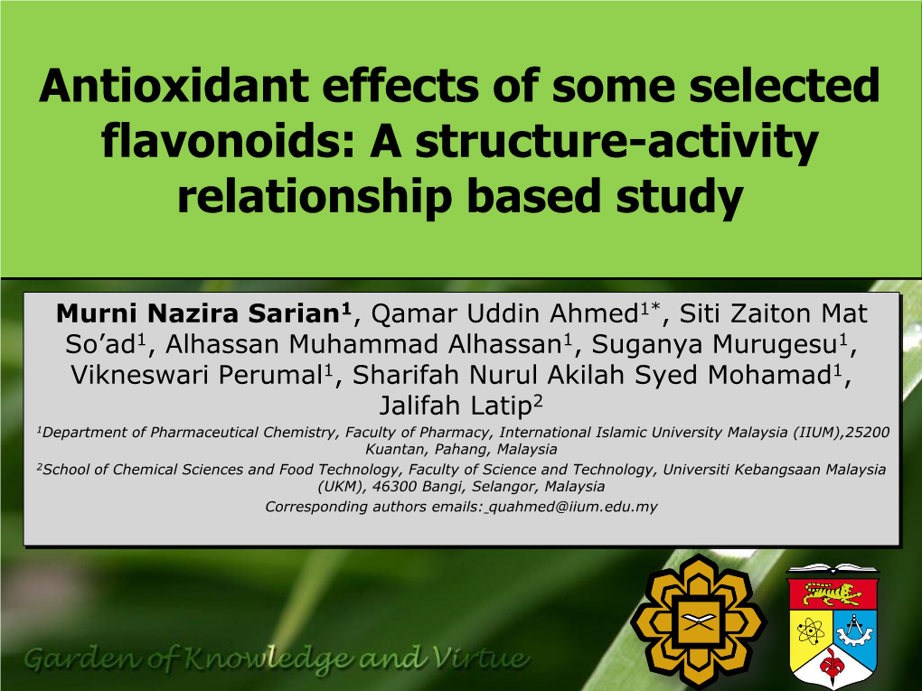 Antioxidant Effects of Some Selected Flavonoids: a Structure-Activity Relationship Based Study