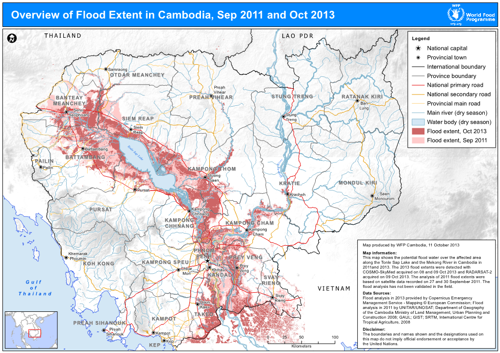 Overview of Flood Extent in Cambodia, Sep 2011 and Oct 2013