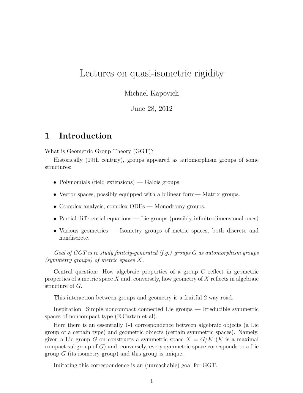 Lectures on Quasi-Isometric Rigidity