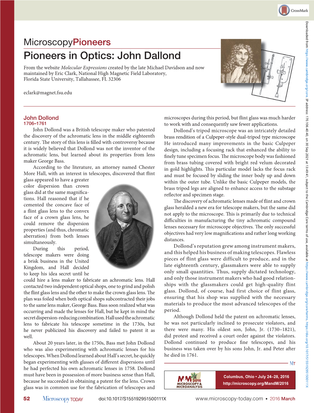 Pioneers in Optics: John Dallond