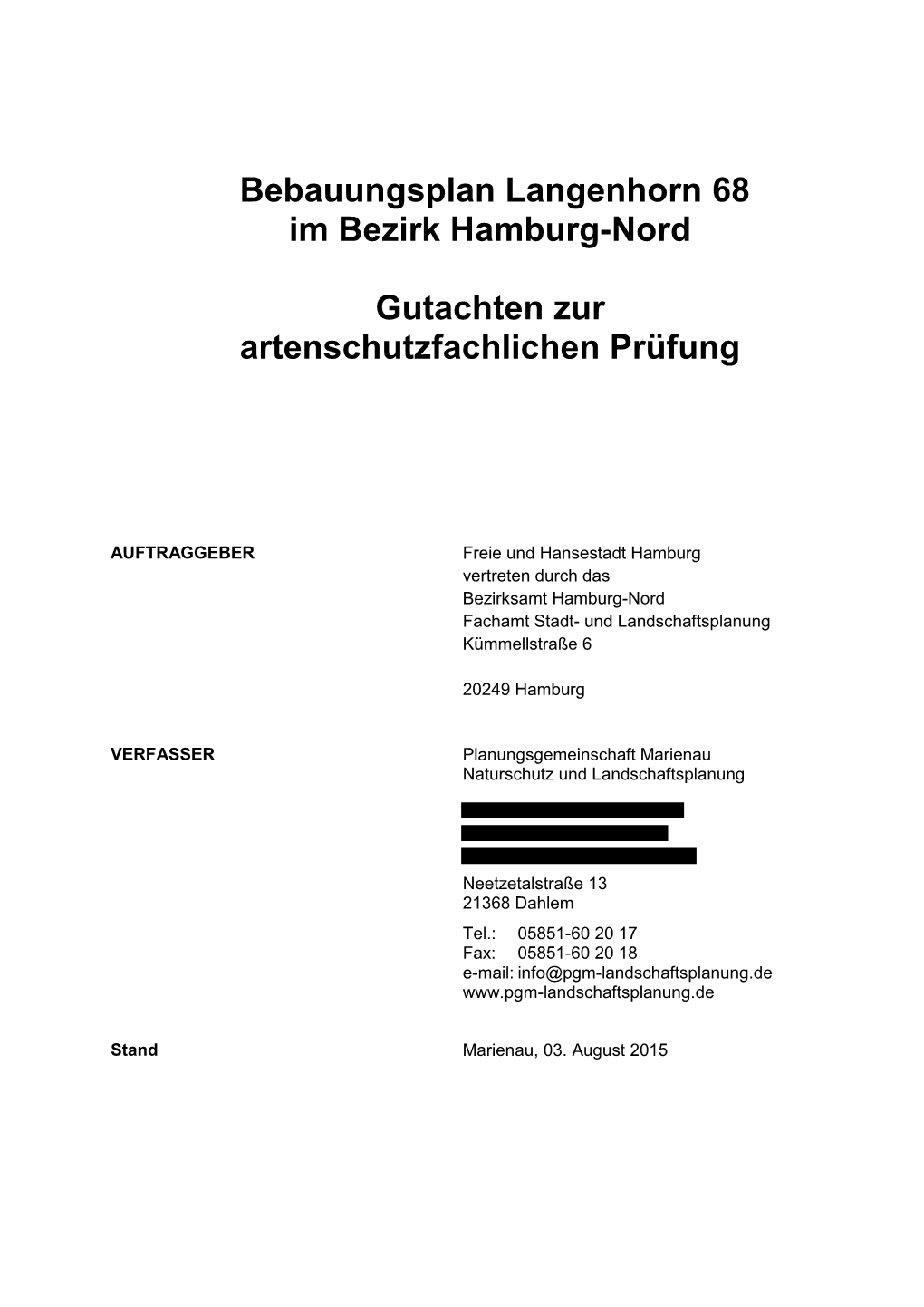 Bebauungsplan Langenhorn 68 Im Bezirk Hamburg-Nord Gutachten