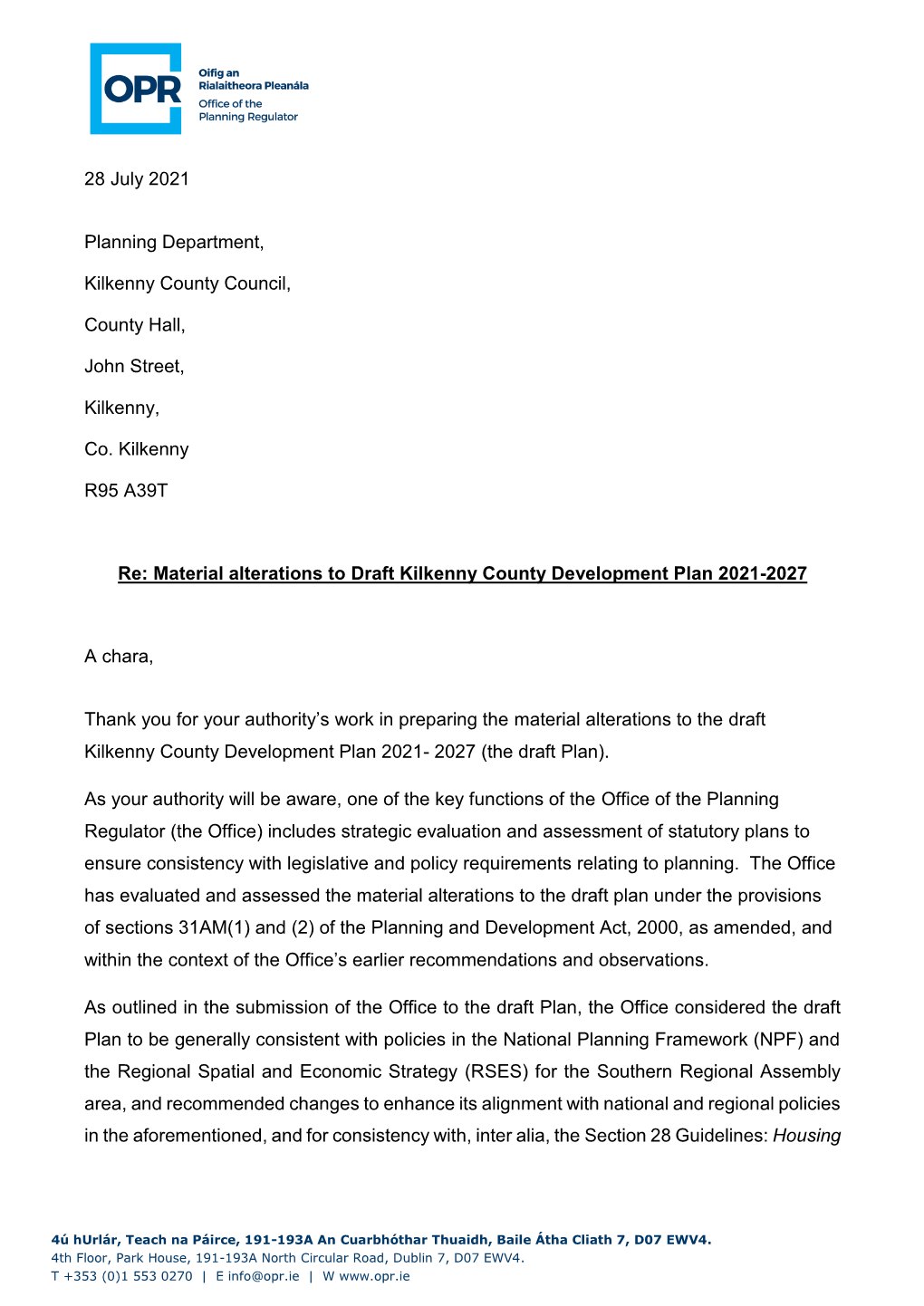 Material Alterations to the Draft Kilkenny County Development Plan 2021- 2027 (The Draft Plan)