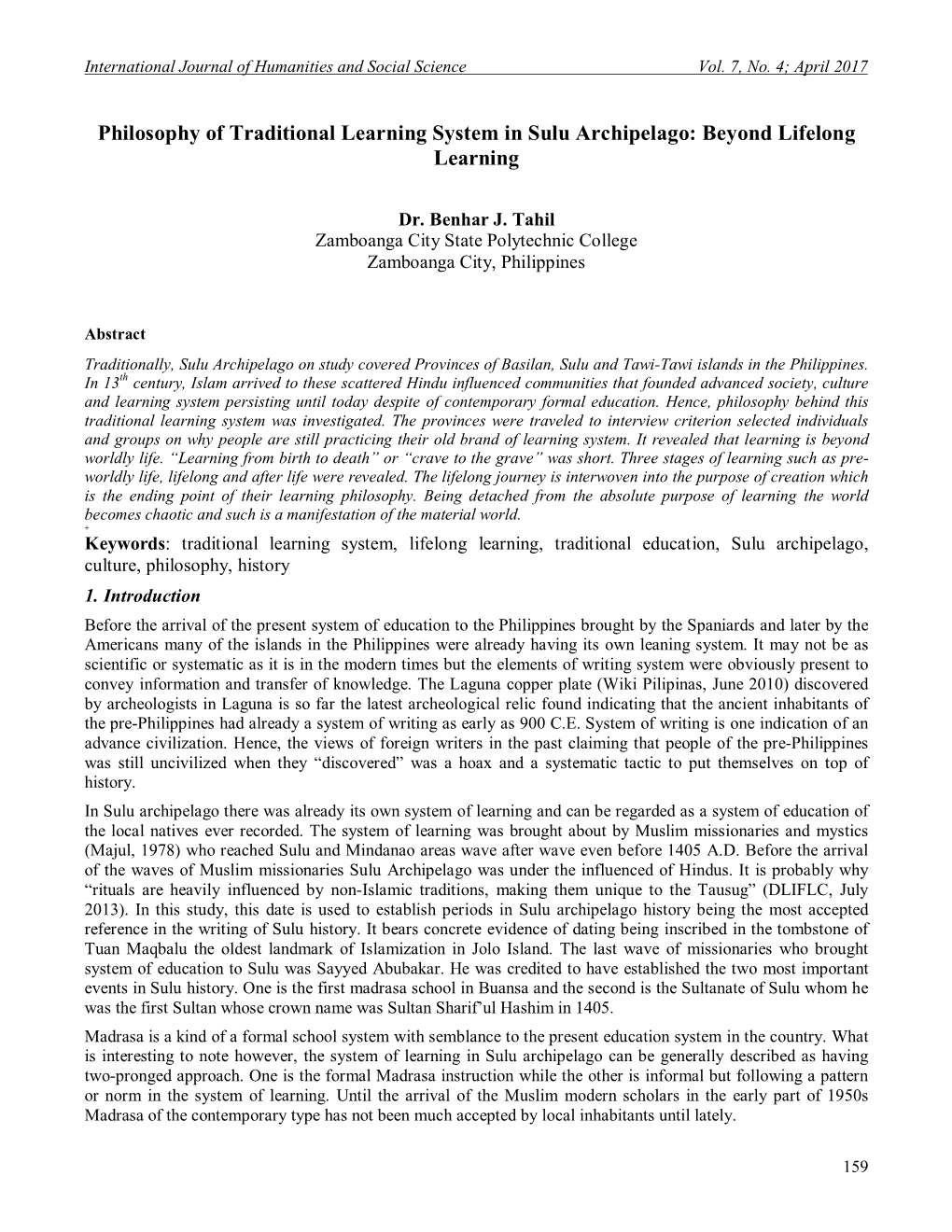 Philosophy of Traditional Learning System in Sulu Archipelago: Beyond Lifelong Learning