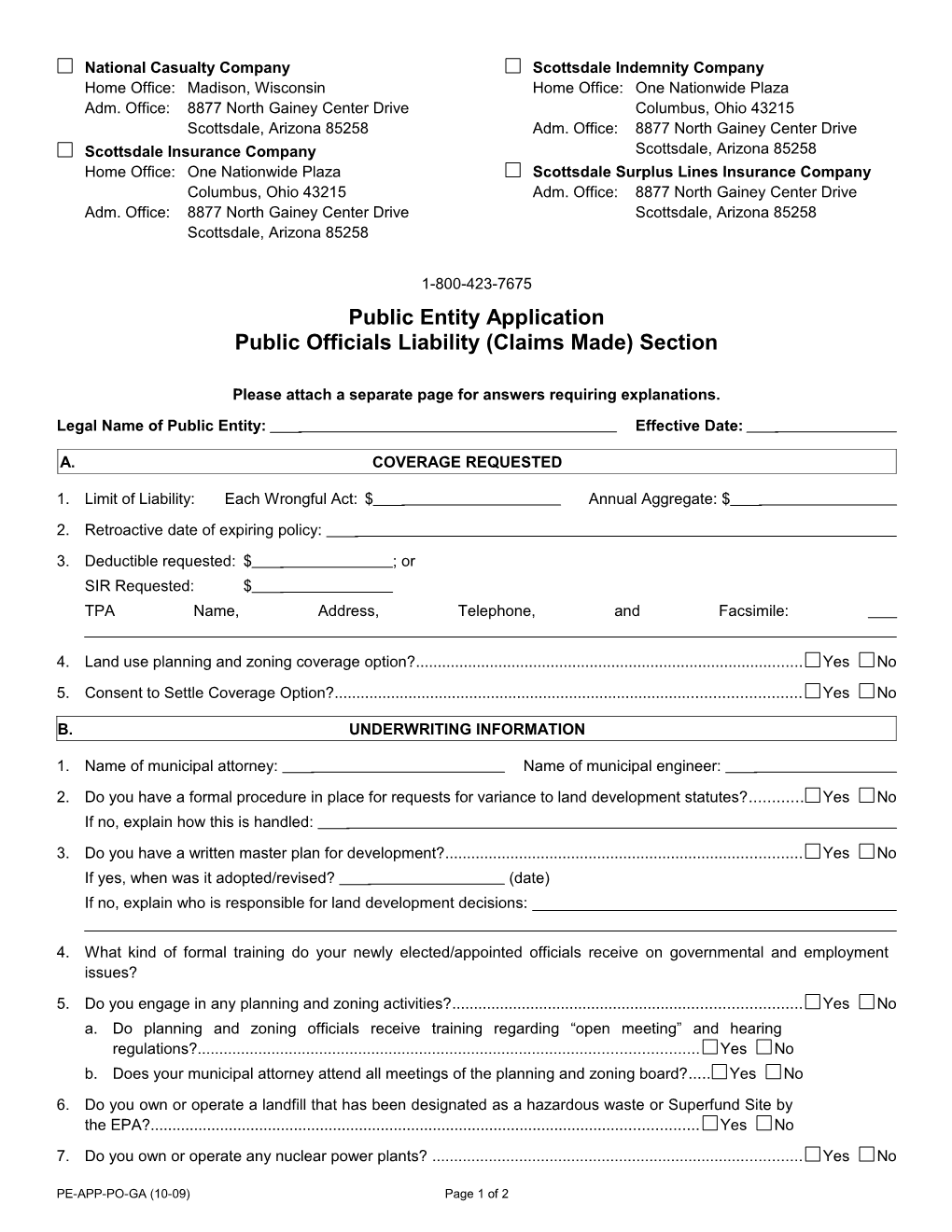 Public Entity Application Public Officials Liability Section