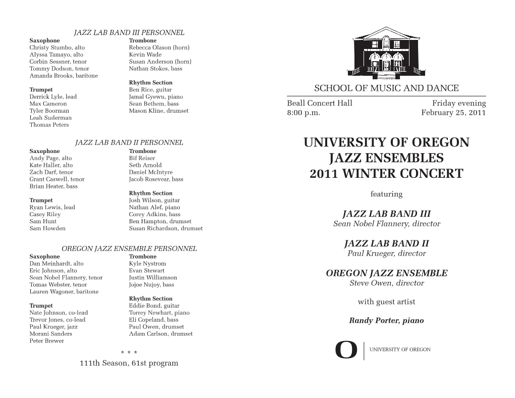 University of Oregon Jazz Ensembles 2011 Winter