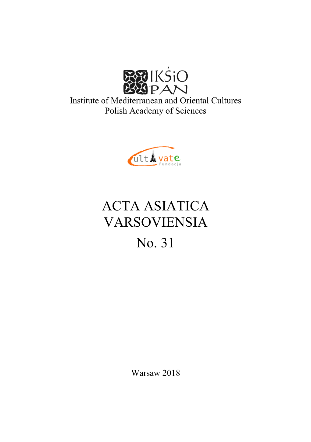 ACTA ASIATICA VARSOVIENSIA No. 31