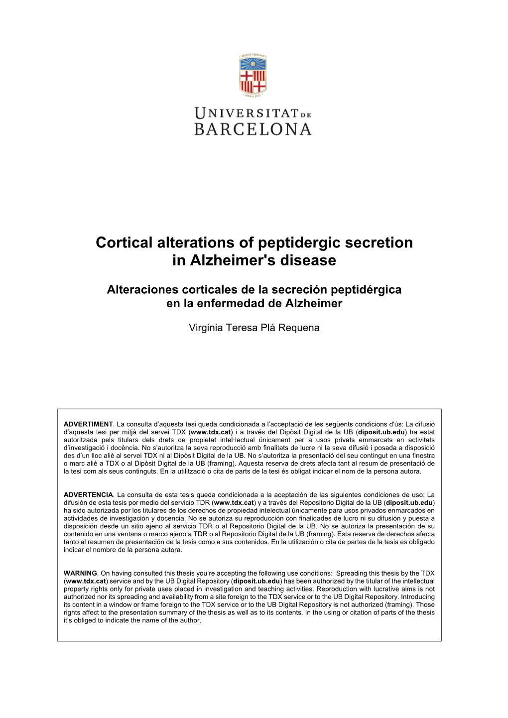 Cortical Alterations of Peptidergic Secretion in Alzheimer's Disease