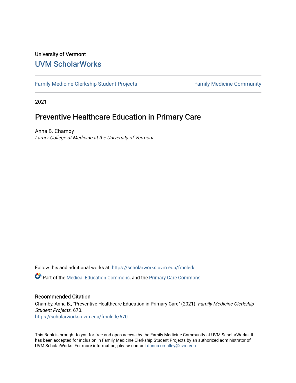 Preventive Healthcare Education in Primary Care