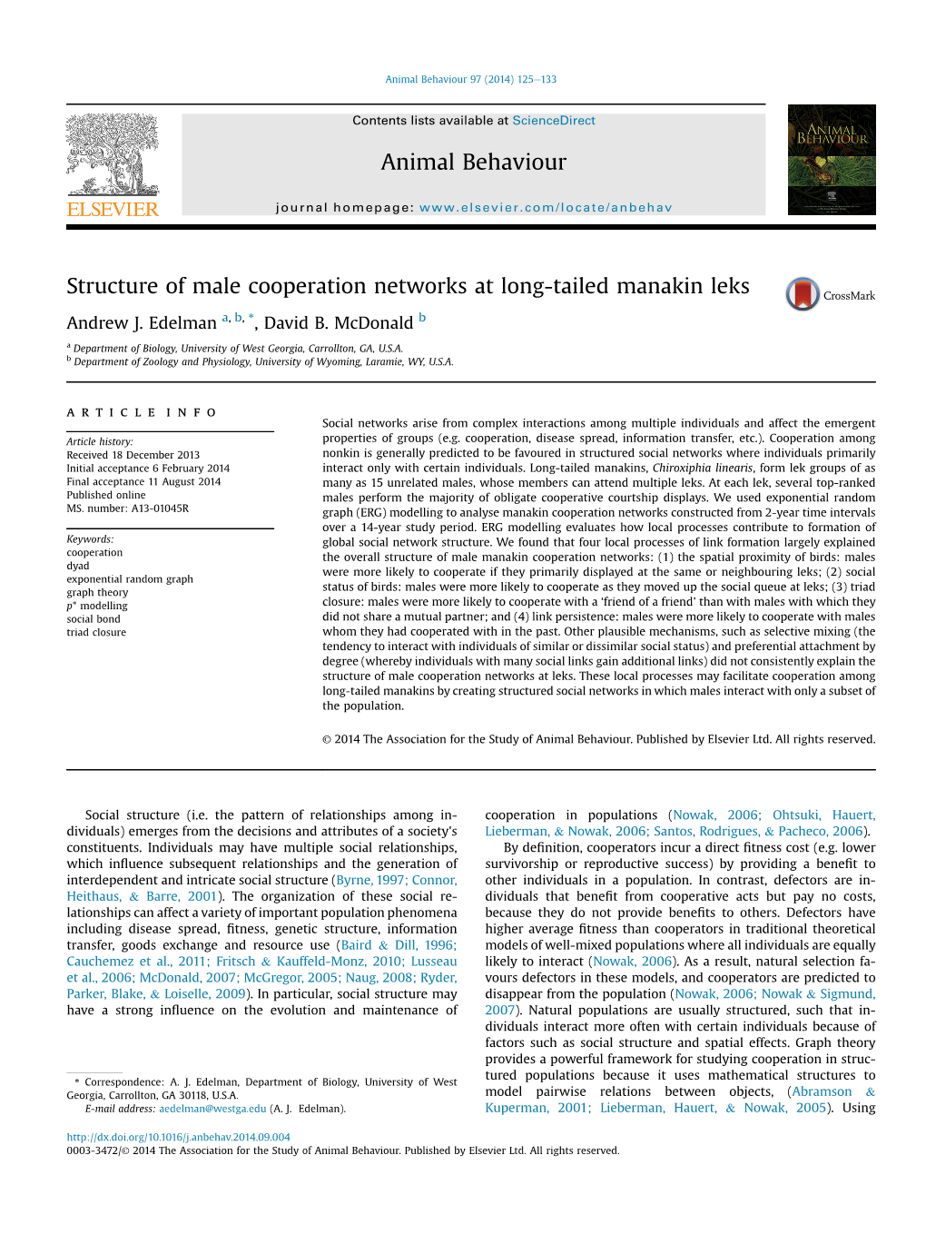 Structure of Male Cooperation Networks at Long-Tailed Manakin Leks