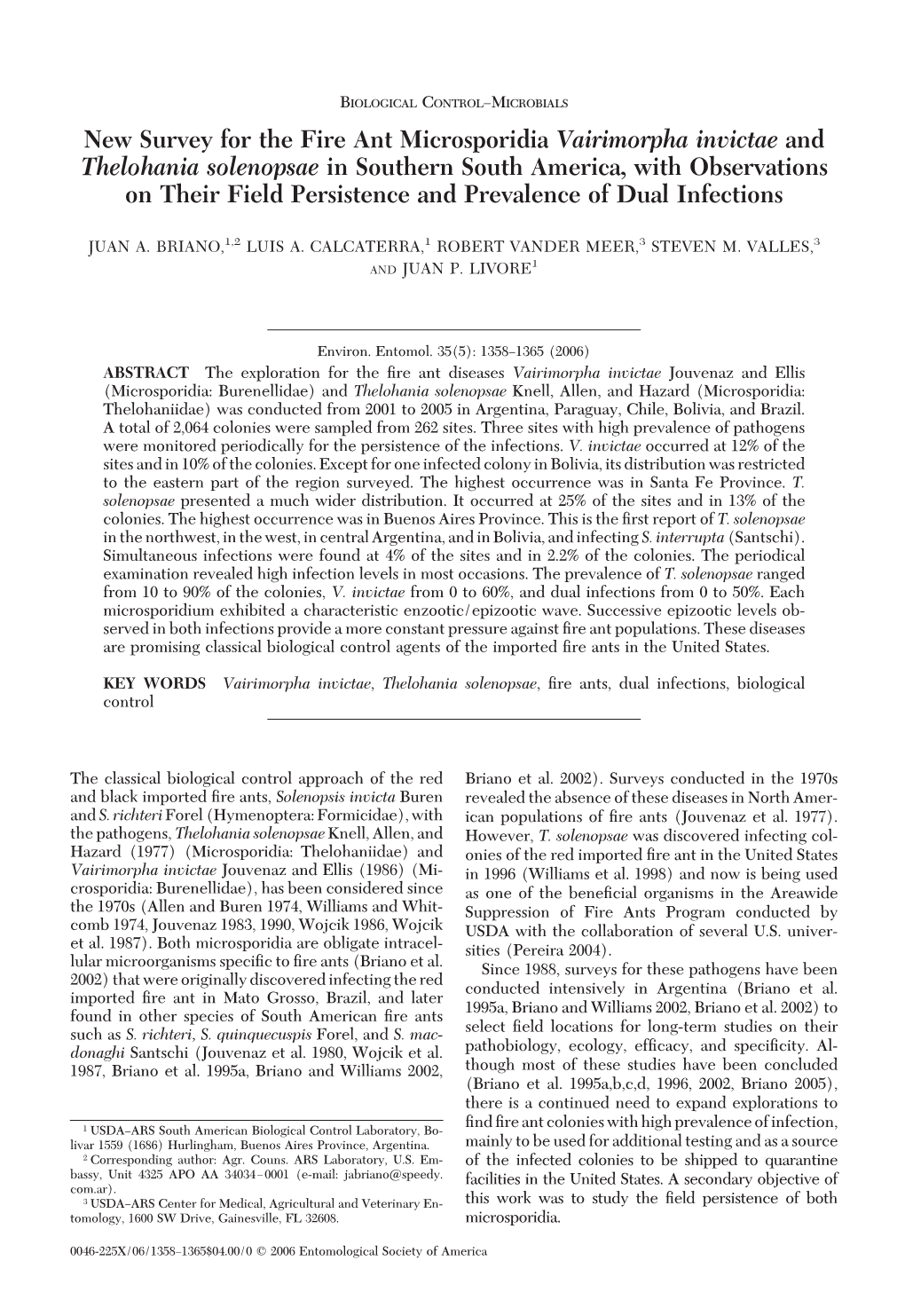 New Survey for the Fire Ant Microsporidia Vairimorpha Invictae