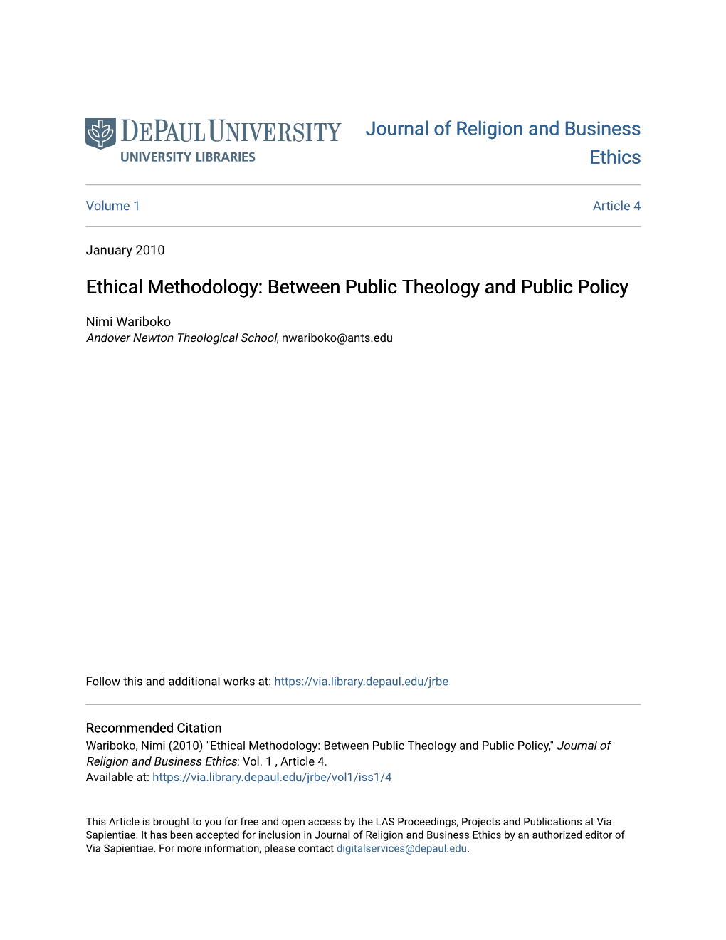 Ethical Methodology: Between Public Theology and Public Policy