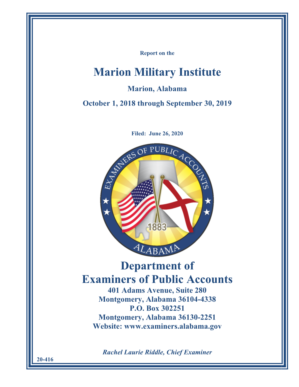 Marion Military Institute Department of Examiners of Public Accounts