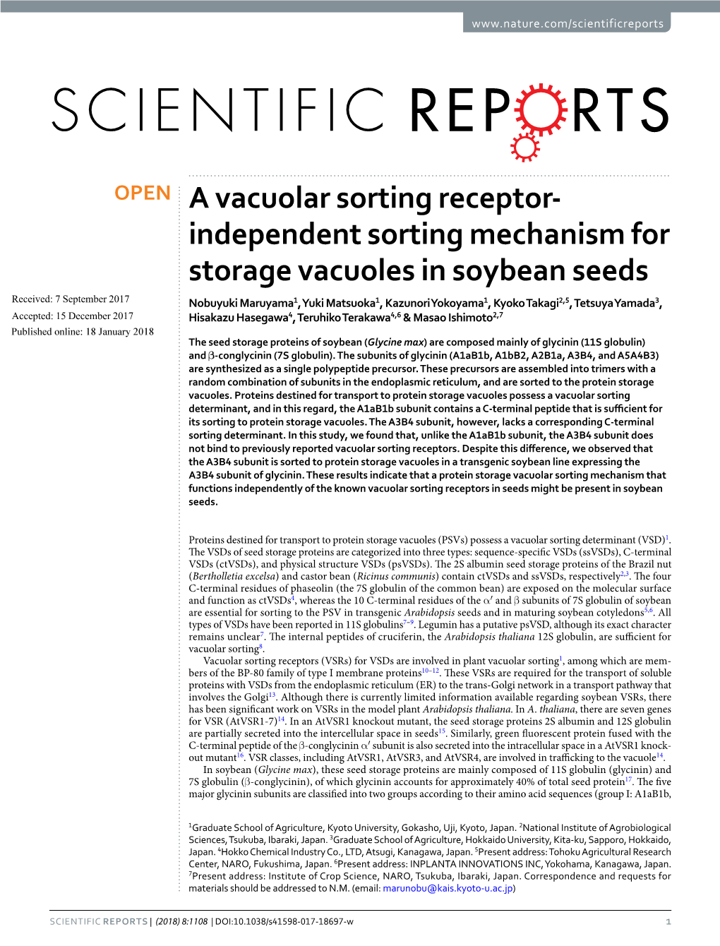 Independent Sorting Mechanism for Storage Vacuoles in Soybean Seeds