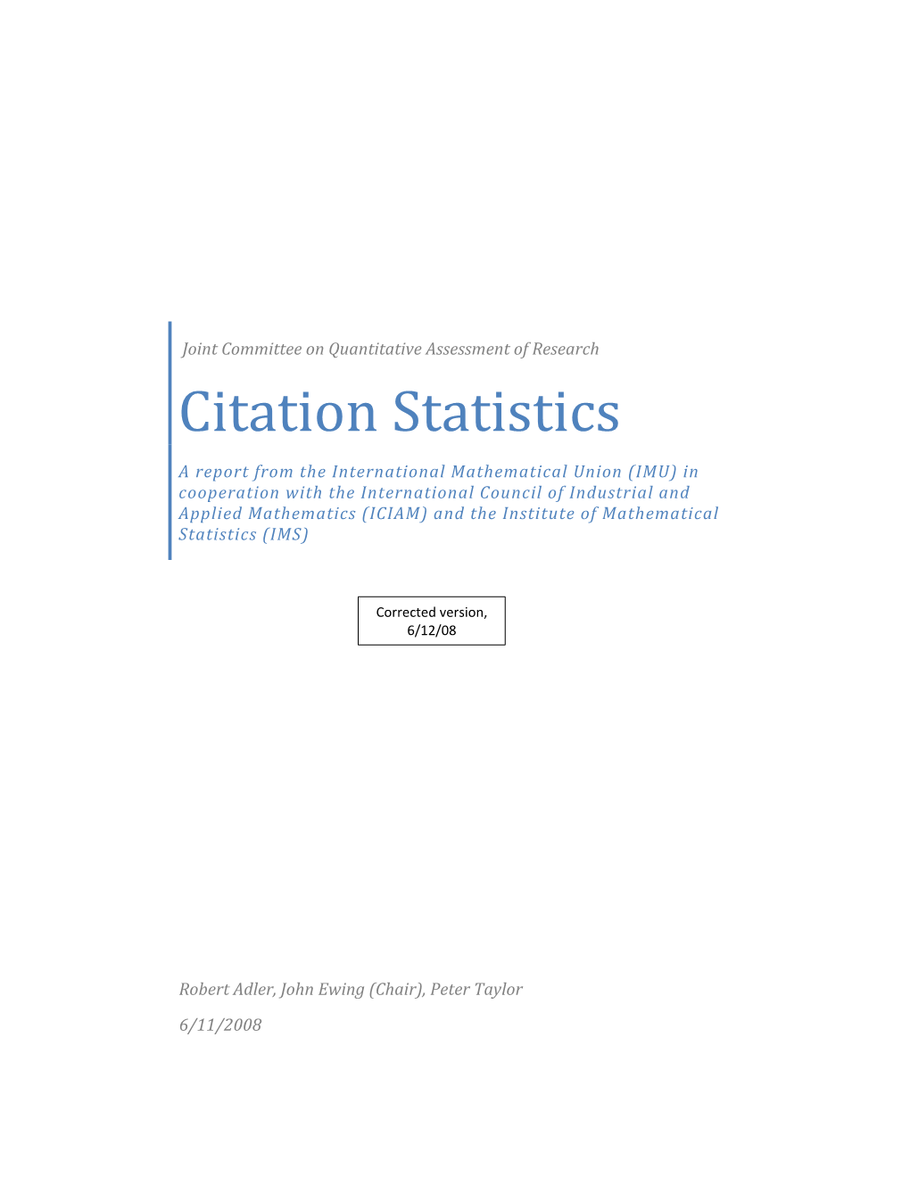IMU Report on Citation Statistics